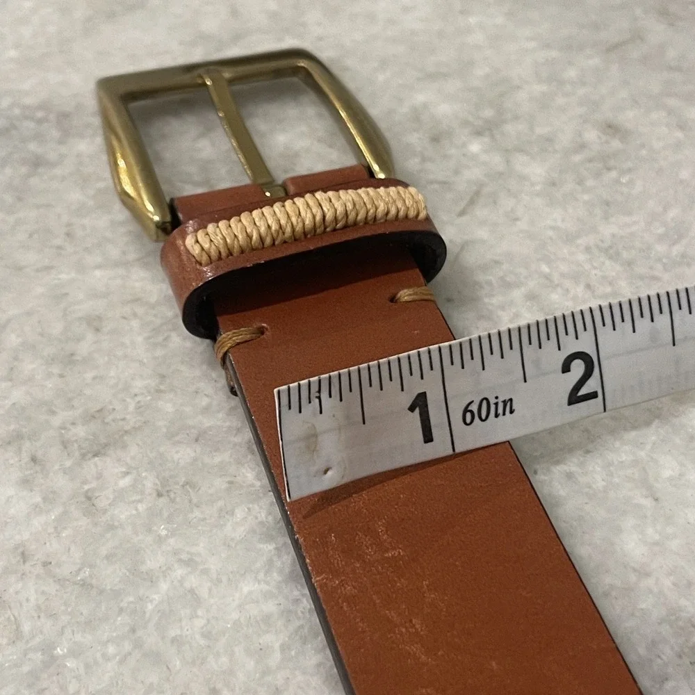 Trafalgar Belt Mens 36 Brown Italian Leather Brass Buckle Details